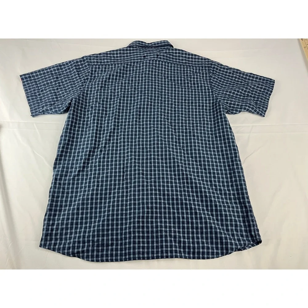 The North Face Mens L G Plaid Short Sleeve Button‎ Down Shirt Blue Tan